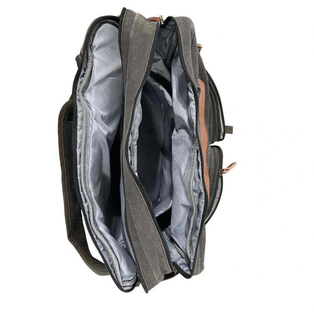 Canvas Convertible Backpack Messenger Bag Olive Green Travel Laptop Briefcase
